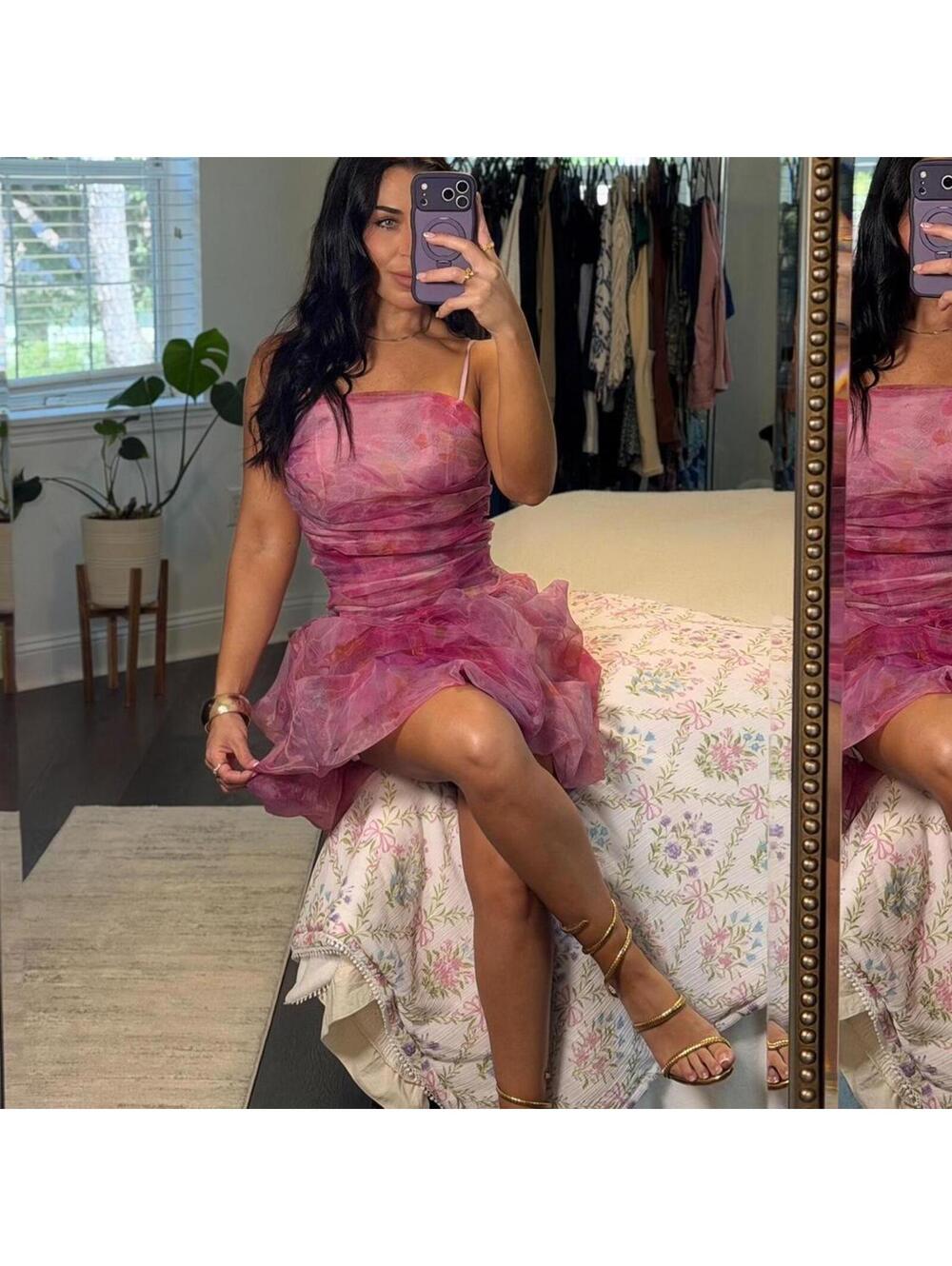 Fairycore Pink Organza Bubble Hem Mini Dress | Coquette Princess Party Dress XS - Picture 5 of 5